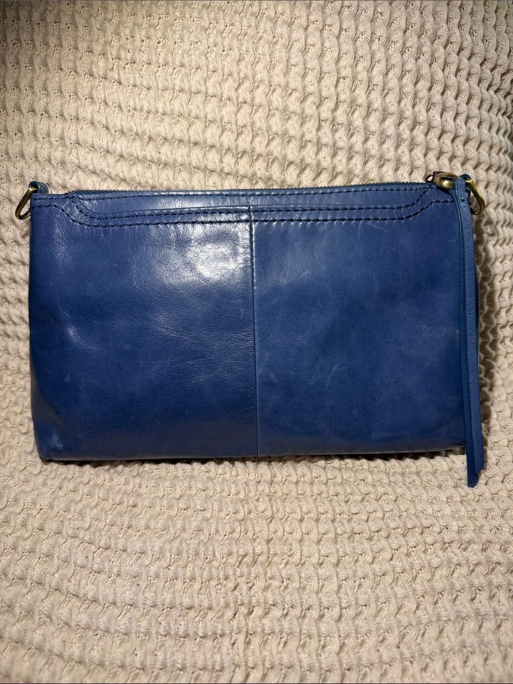 HOBO Deep Blue Leather Wristlet Clutch with Zip Pull